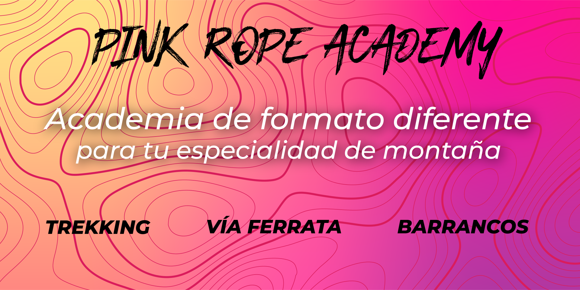 Mensaje donde indica que es una academia de montaña con cursos de vía ferrata, barranquismo y trekking